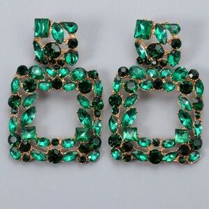 Green Rhinestone Statement Earrings